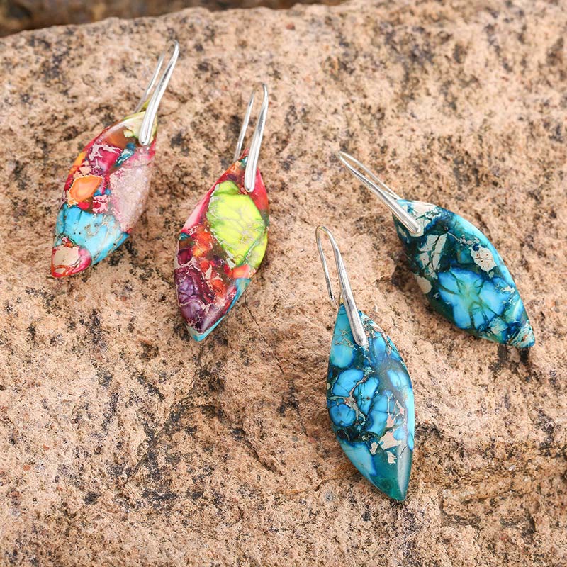 Nimara Ritual Natural Emperor Stone Water Drop Leaf Shape Happiness Earrings