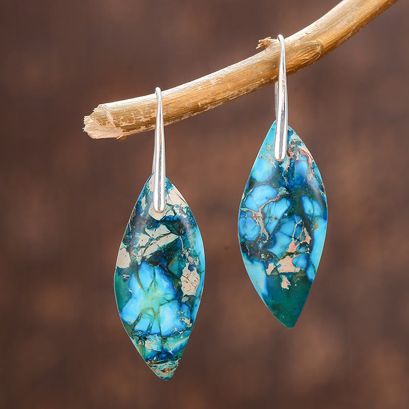 Nimara Ritual Natural Emperor Stone Water Drop Leaf Shape Happiness Earrings