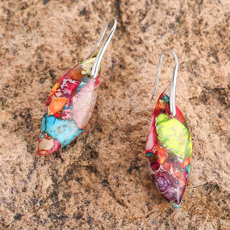 Nimara Ritual Natural Emperor Stone Water Drop Leaf Shape Happiness Earrings