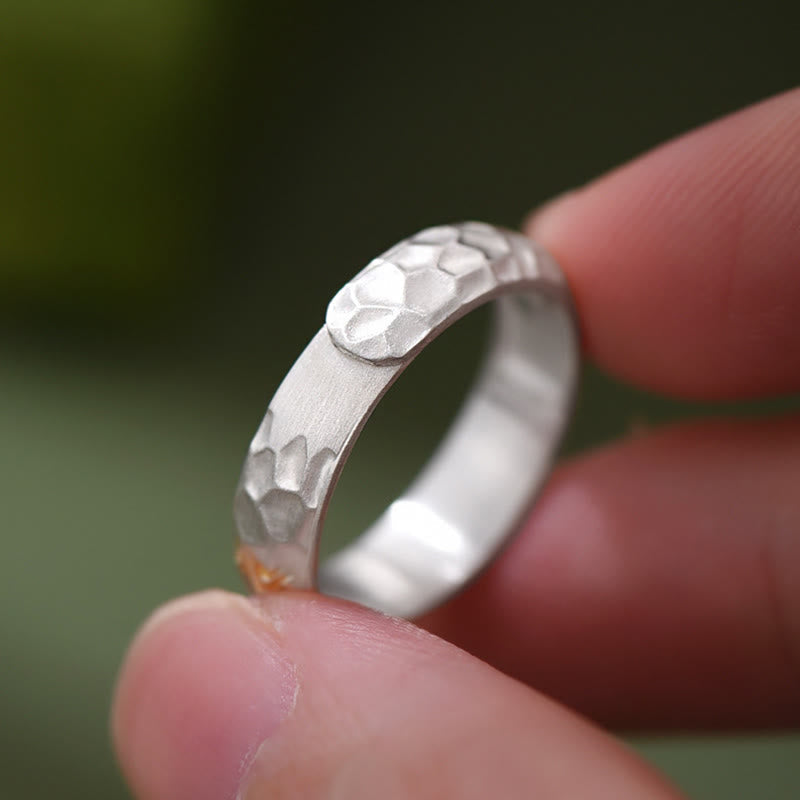 Nimara Ritual Hammer Pattern Om Mani Padme Hum Copper Plated Silver Wealth Ring