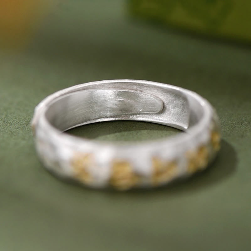 Nimara Ritual Hammer Pattern Om Mani Padme Hum Copper Plated Silver Wealth Ring