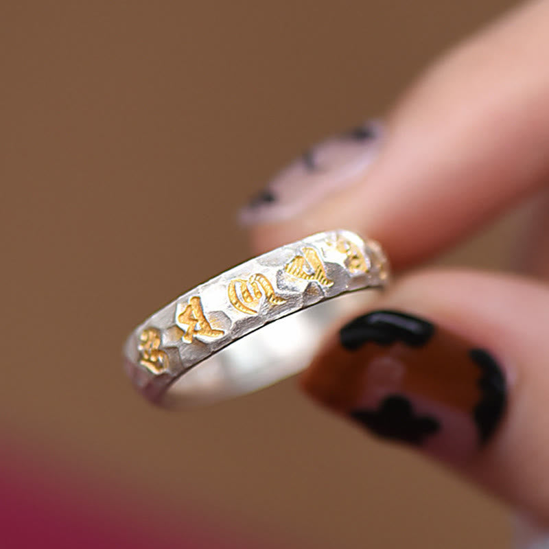 Nimara Ritual Hammer Pattern Om Mani Padme Hum Copper Plated Silver Wealth Ring