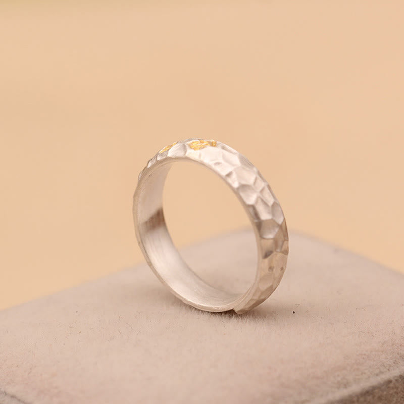 Nimara Ritual Hammer Pattern Om Mani Padme Hum Copper Plated Silver Wealth Ring