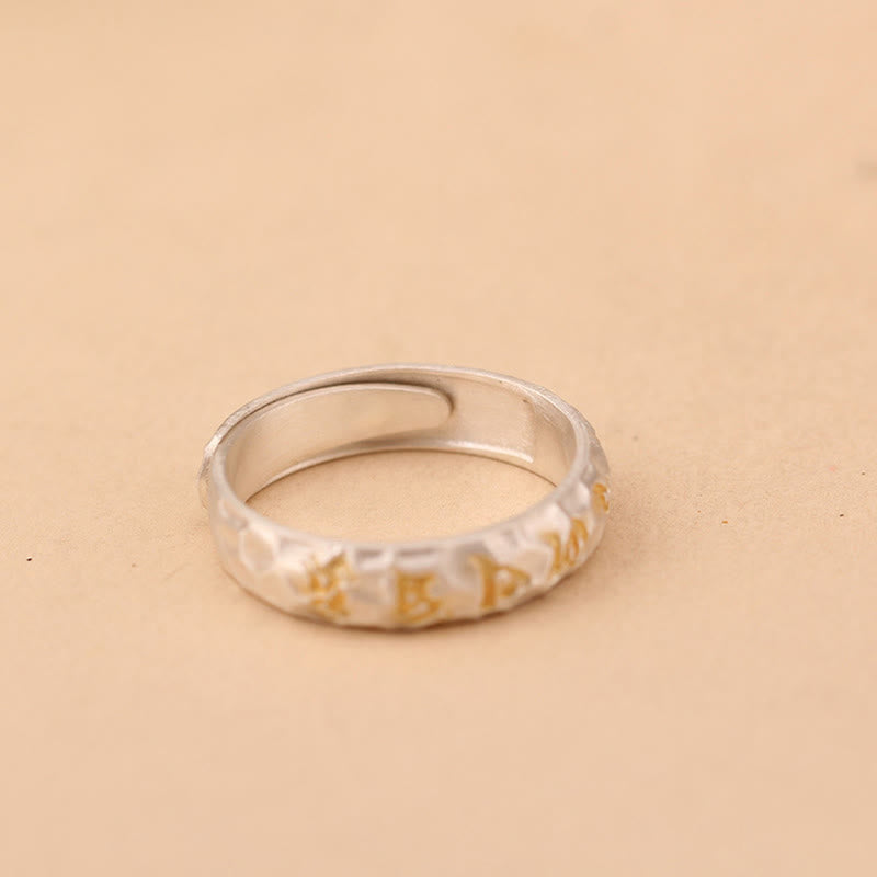 Nimara Ritual Hammer Pattern Om Mani Padme Hum Copper Plated Silver Wealth Ring