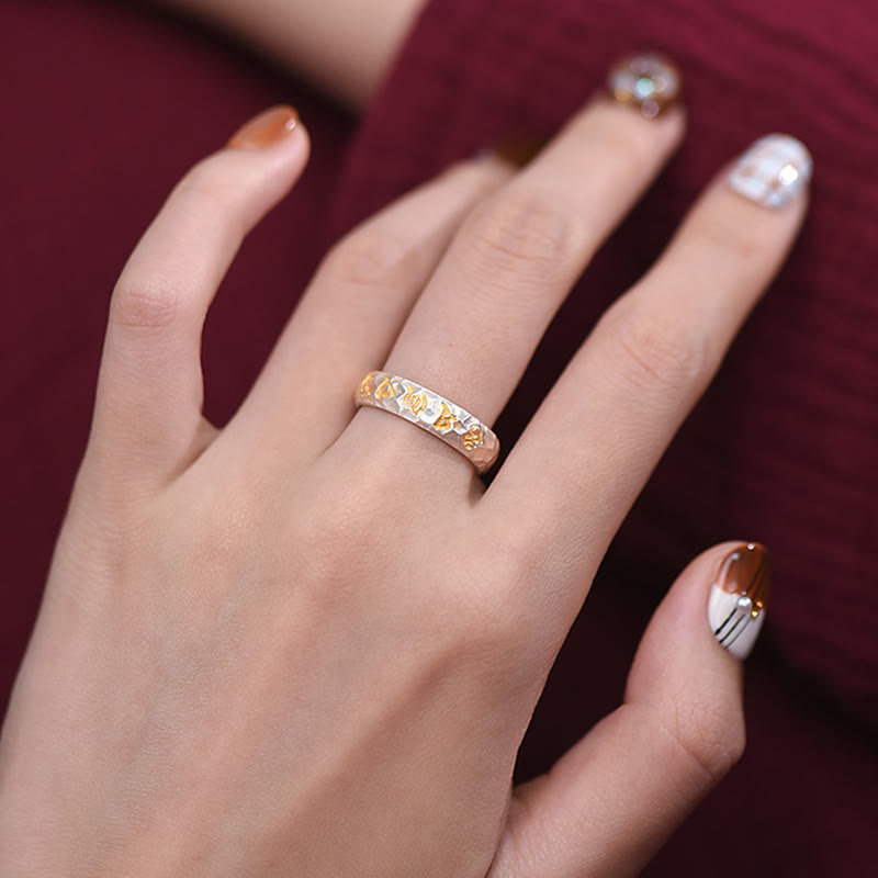 Nimara Ritual Hammer Pattern Om Mani Padme Hum Copper Plated Silver Wealth Ring