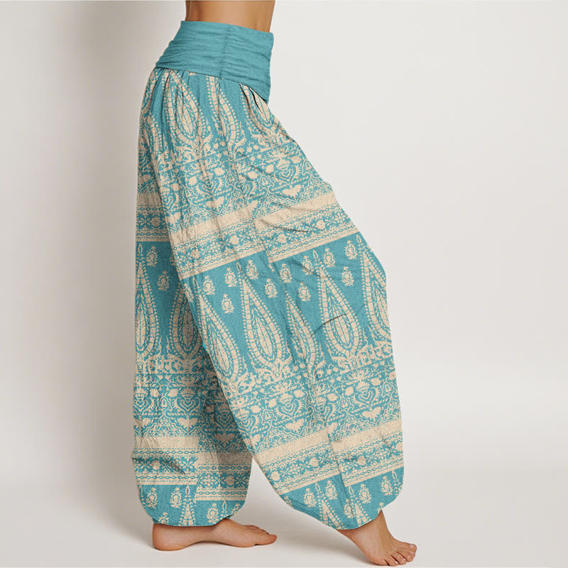 Nimara Ritual Pure Cotton Casual Feather Stripes Design Women's Elastic Waist Harem Pants