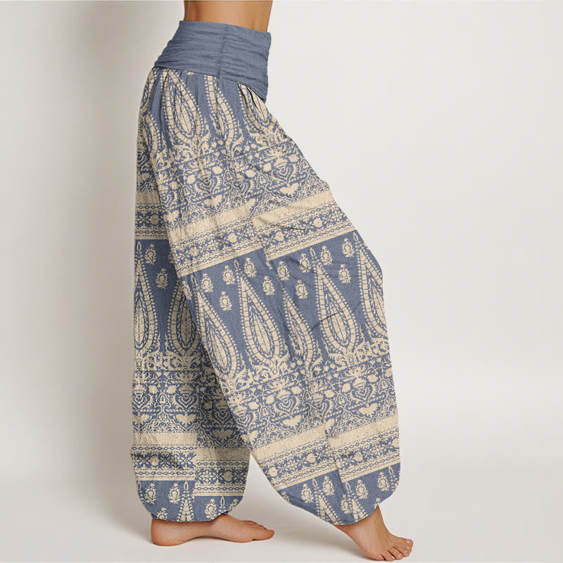 Nimara Ritual Pure Cotton Casual Feather Stripes Design Women's Elastic Waist Harem Pants