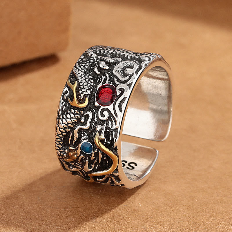 Nimara Ritual Vintage Dragon Pattern Copper Plated Silver Balance Ring