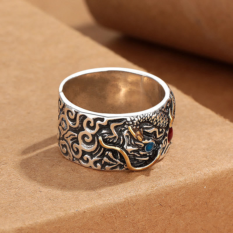 Nimara Ritual Vintage Dragon Pattern Copper Plated Silver Balance Ring