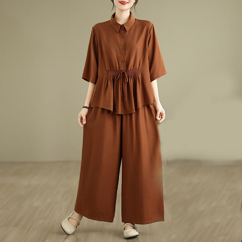 Nimara Ritual 2pcs Casual Women's Stand Collar Shirt Loose Pants Meditation Clothing Set