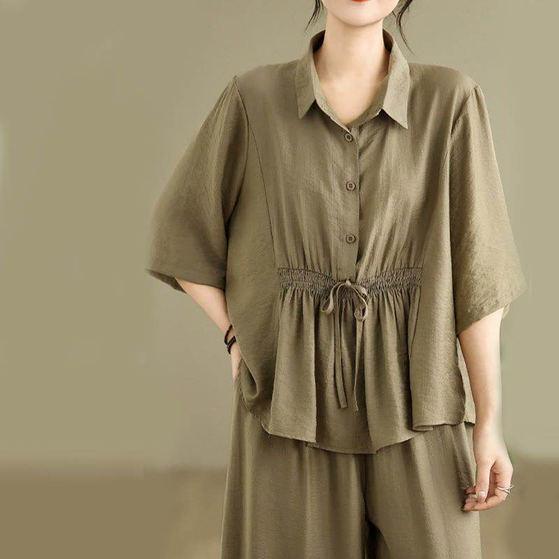 Nimara Ritual 2pcs Casual Women's Stand Collar Shirt Loose Pants Meditation Clothing Set