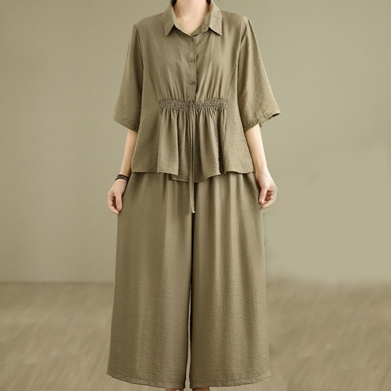 Nimara Ritual 2pcs Casual Women's Stand Collar Shirt Loose Pants Meditation Clothing Set
