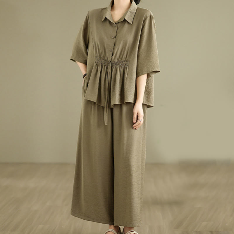 Nimara Ritual 2pcs Casual Women's Stand Collar Shirt Loose Pants Meditation Clothing Set
