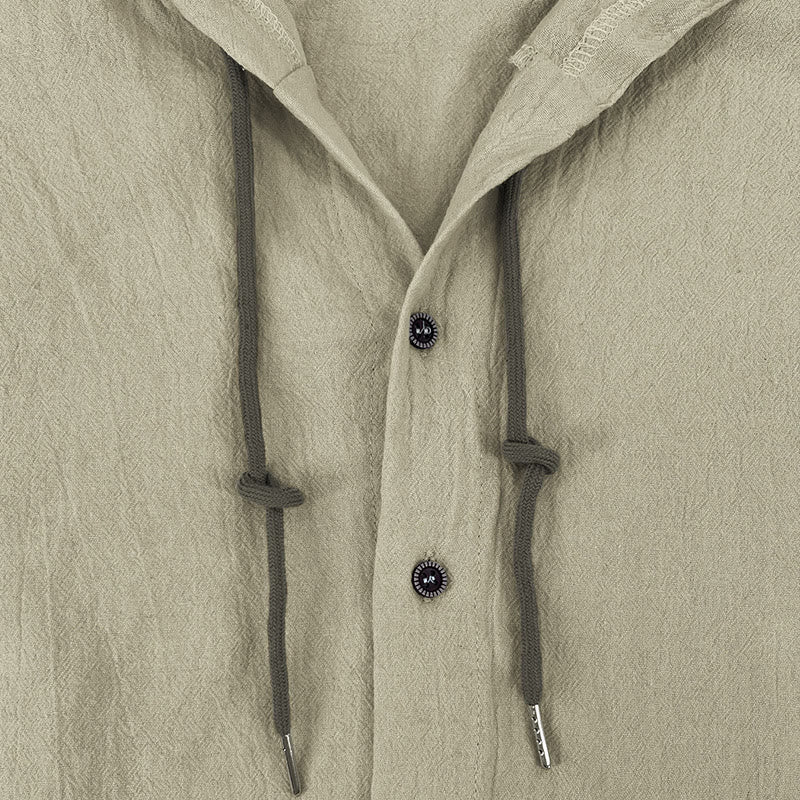 Nimara Ritual Solid Color Long Sleeve Hooded Drawstring Buttons Men's Shirt