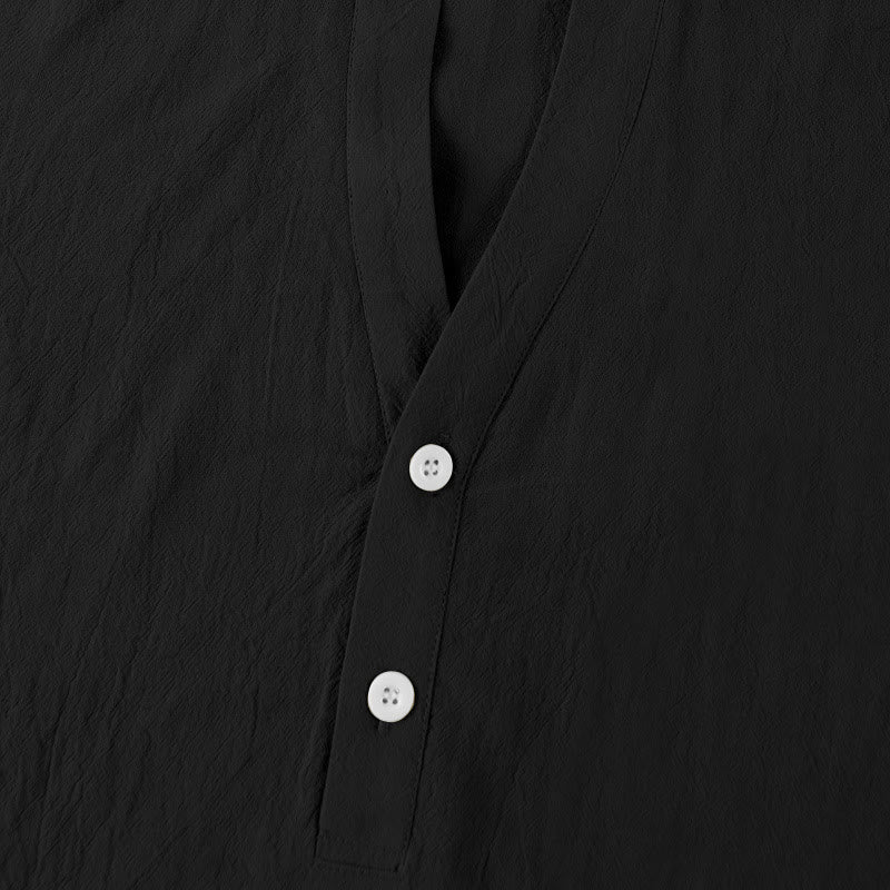 Nimara Ritual Solid Summer Short Sleeve Half Buttons Linen Men's Shirt