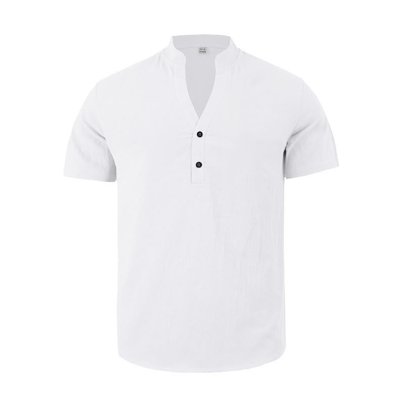 Nimara Ritual Solid Summer Short Sleeve Half Buttons Linen Men's Shirt