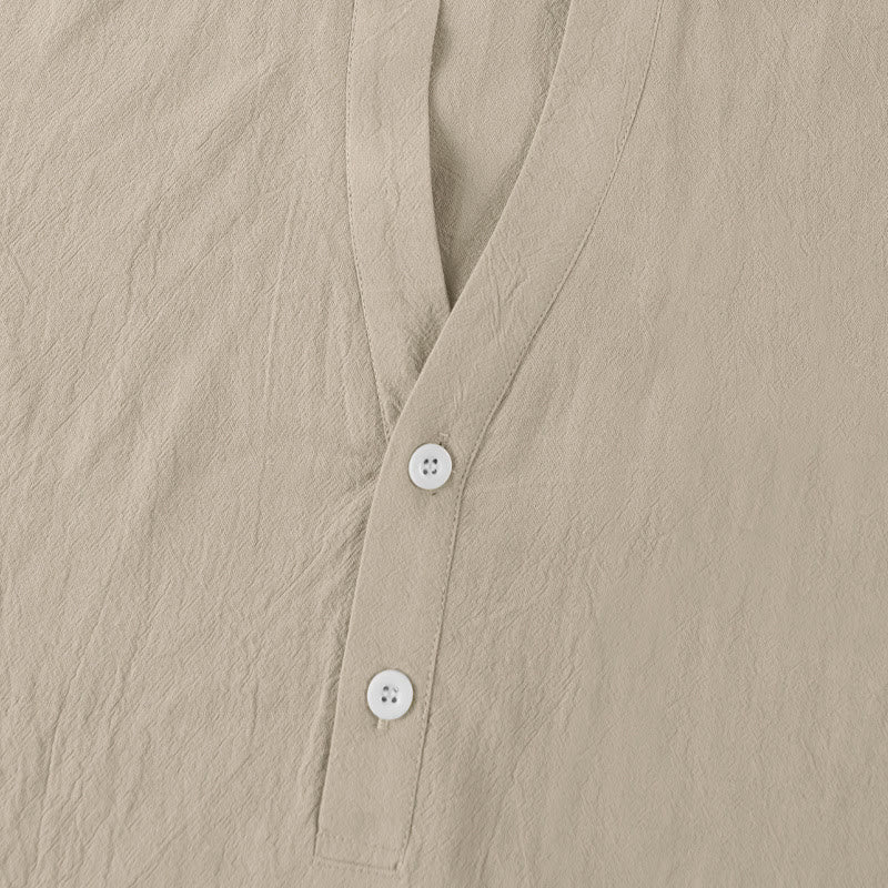 Nimara Ritual Solid Summer Short Sleeve Half Buttons Linen Men's Shirt