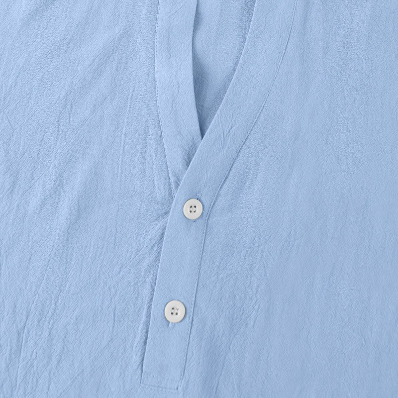 Nimara Ritual Solid Summer Short Sleeve Half Buttons Linen Men's Shirt