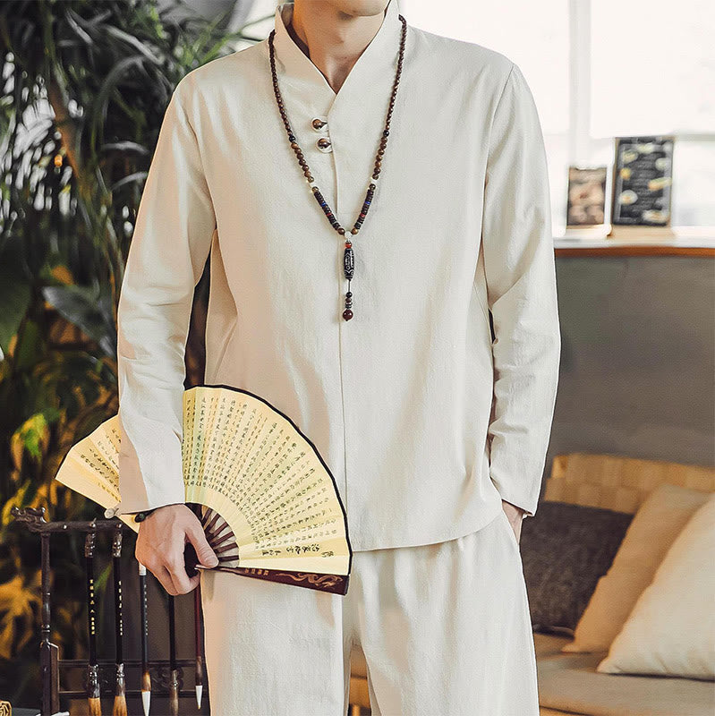 Nimara Ritual 2Pcs Shirt Ankle-Length Pants With Pockets Men's Meditation Cloth Set