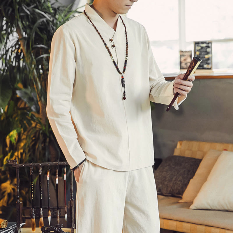 Nimara Ritual 2Pcs Shirt Ankle-Length Pants With Pockets Men's Meditation Cloth Set
