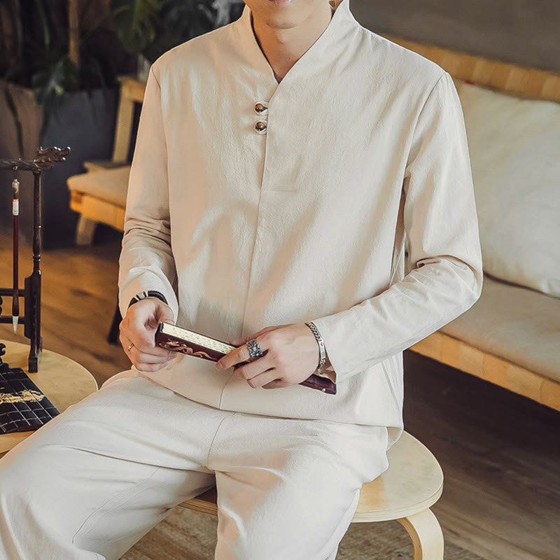 Nimara Ritual 2Pcs Shirt Ankle-Length Pants With Pockets Men's Meditation Cloth Set