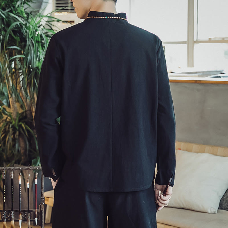 Nimara Ritual 2Pcs Shirt Ankle-Length Pants With Pockets Men's Meditation Cloth Set