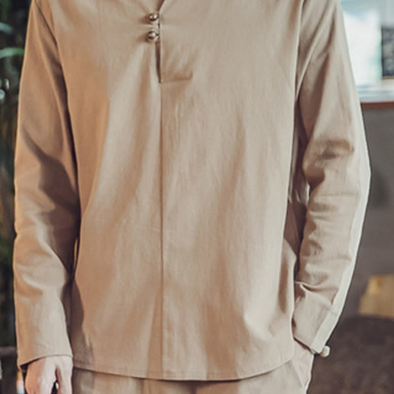 Nimara Ritual 2Pcs Shirt Ankle-Length Pants With Pockets Men's Meditation Cloth Set