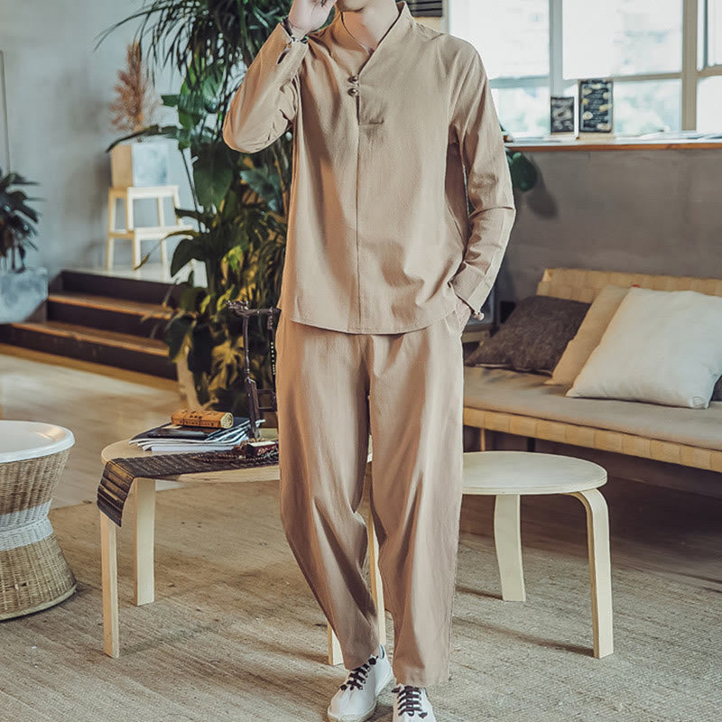 Nimara Ritual 2Pcs Shirt Ankle-Length Pants With Pockets Men's Meditation Cloth Set