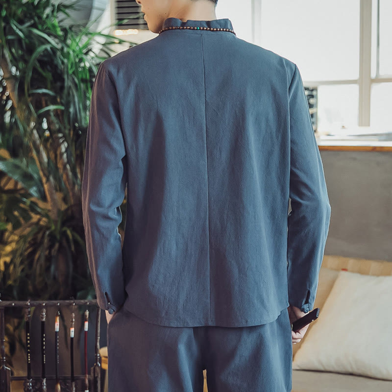 Nimara Ritual 2Pcs Shirt Ankle-Length Pants With Pockets Men's Meditation Cloth Set