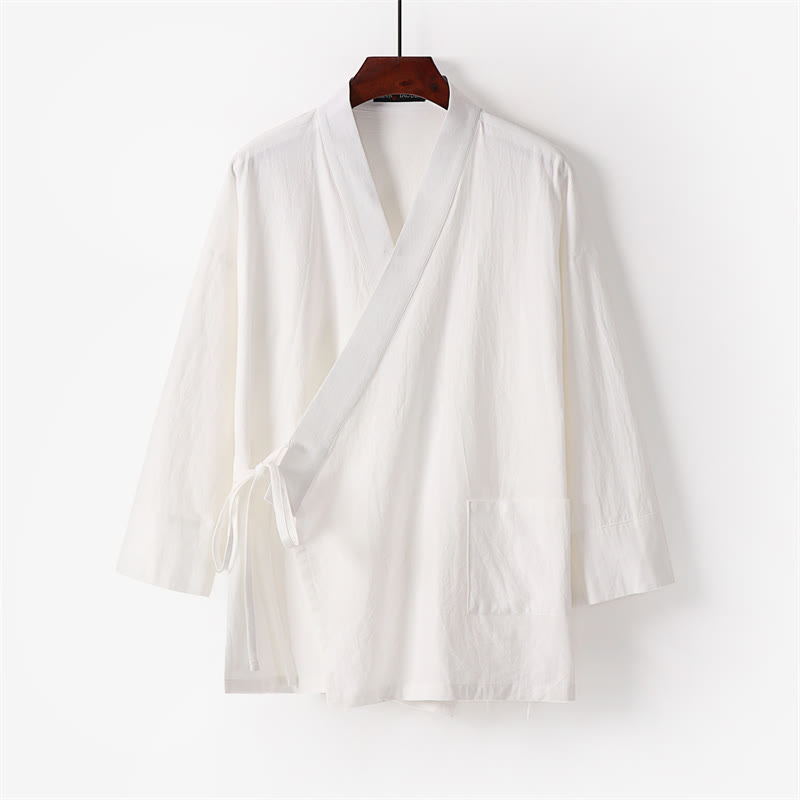 Nimara Ritual 2Pcs Lace-up Cotton Linen Kimono Pants With Pockets Men's Meditation Cloth Set
