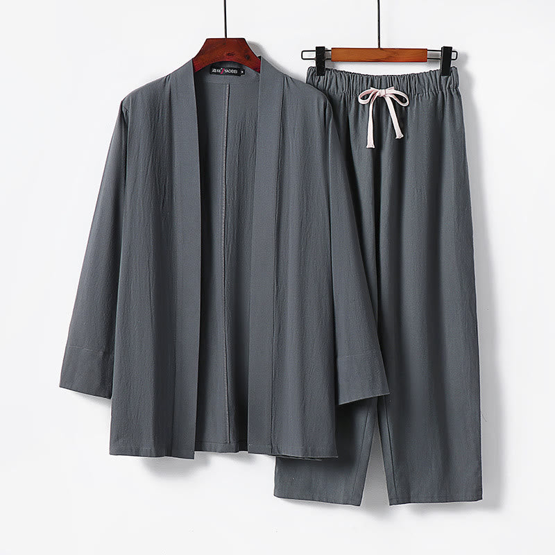 Nimara Ritual 2Pcs Cotton Kimono Ankle-Length Pants Men's Meditation Cloth Set