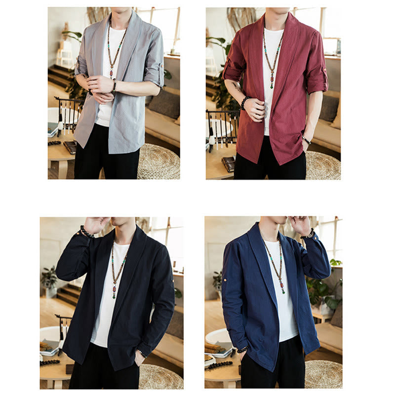 Nimara Ritual Vintage Plain Lapel Open Front Jacket Cotton Men's Kimono