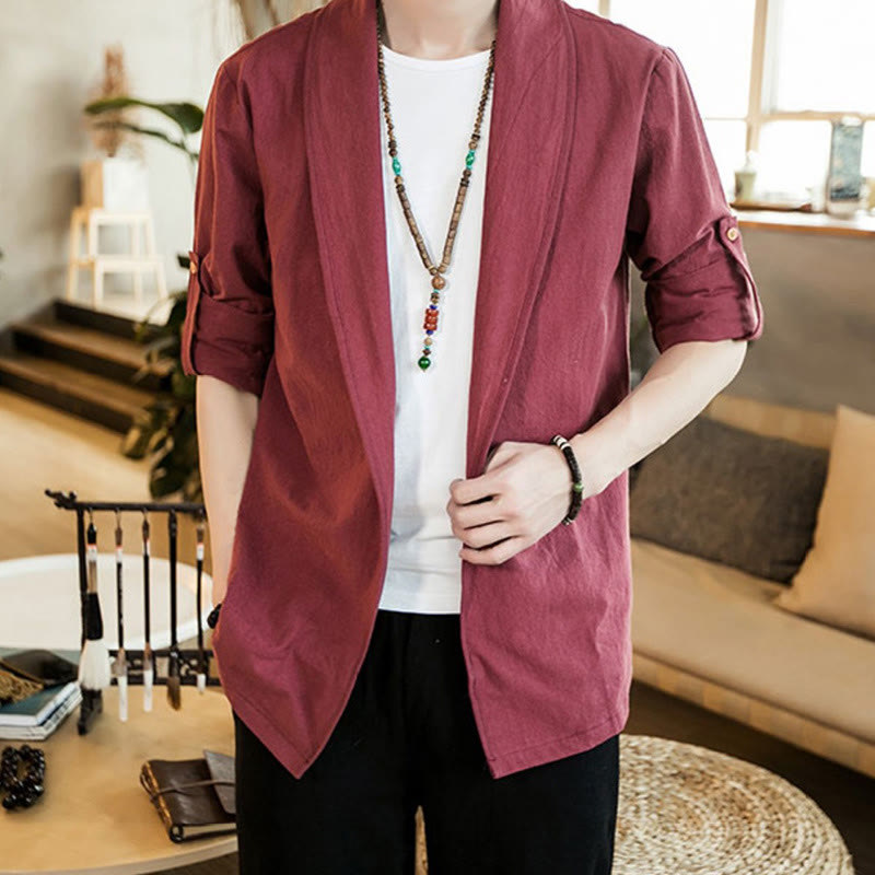 Nimara Ritual Vintage Plain Lapel Open Front Jacket Cotton Men's Kimono
