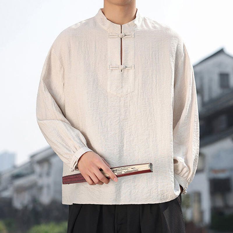 Nimara Ritual Two Frog-Button Stand Collar Long Sleeve Men's Cotton Shirt