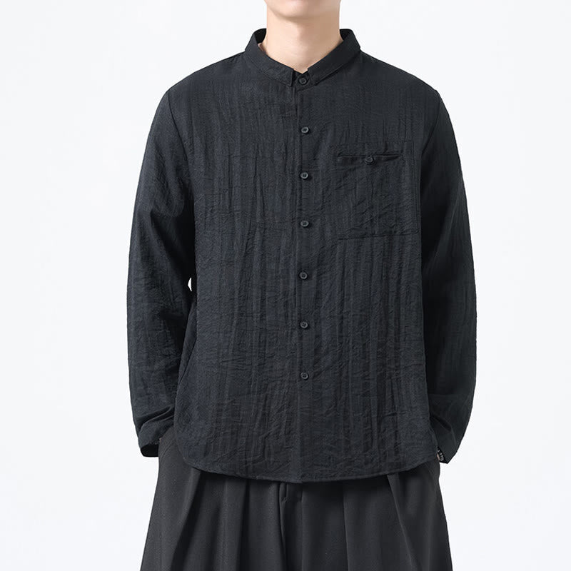 Nimara Ritual Vintage Plain Buttons Down Stand Collar Long Sleeve Men's Cotton Shirt