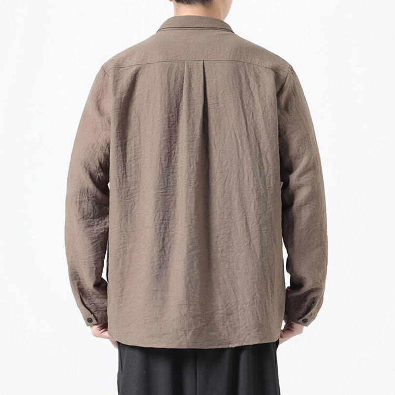 Nimara Ritual Vintage Plain Buttons Down Stand Collar Long Sleeve Men's Cotton Shirt