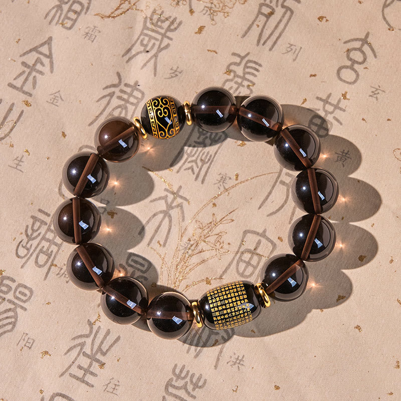 Nimara Ritual Ice Obsidian Gold-stamped Sanskrit Courage Bracelet