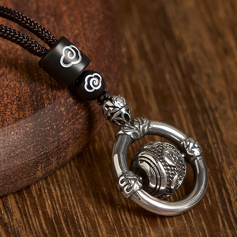 Nimara Ritual Om Mani Padme Hum Copper Plated Silver Wealth Rotating Necklace Pendant