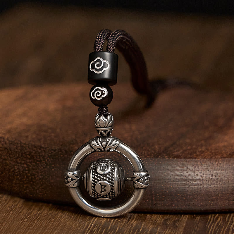 Nimara Ritual Om Mani Padme Hum Copper Plated Silver Wealth Rotating Necklace Pendant