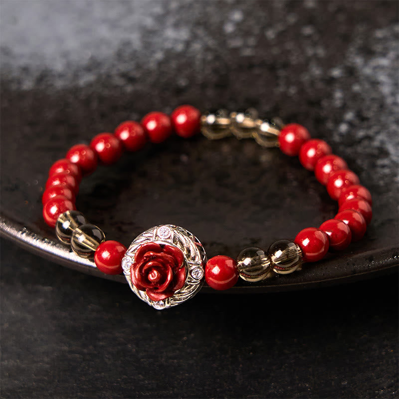 Nimara Ritual Cinnabar Angora Red Shell Pearl Rose Petals Calm Bracelet