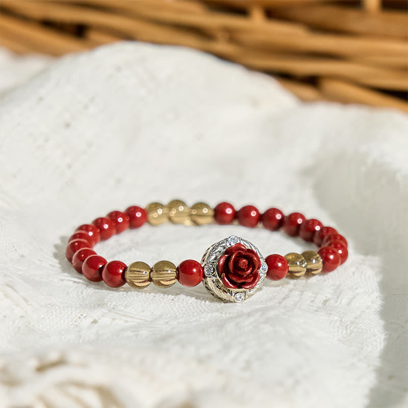 Nimara Ritual Cinnabar Angora Red Shell Pearl Rose Petals Calm Bracelet