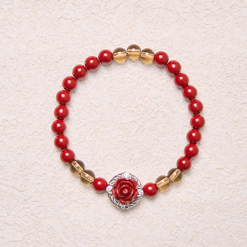 Nimara Ritual Cinnabar Angora Red Shell Pearl Rose Petals Calm Bracelet