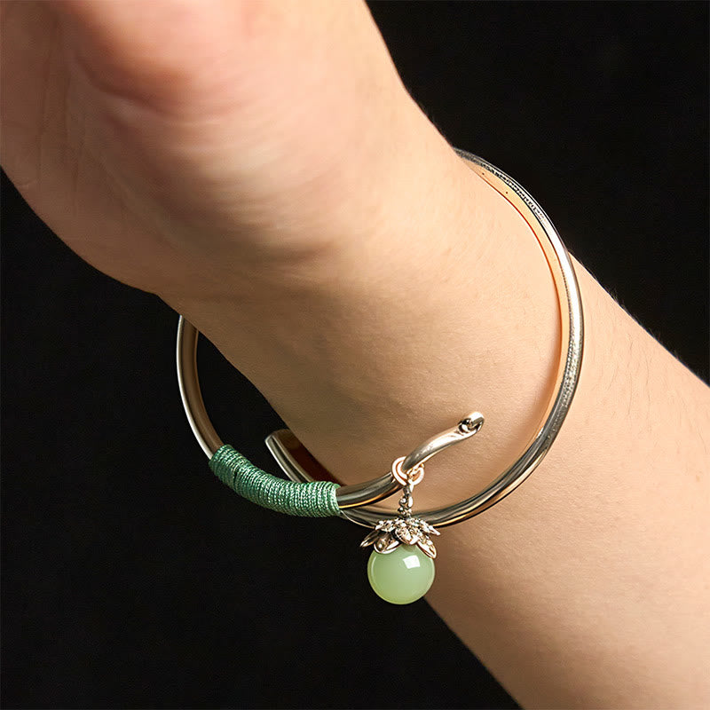 Luck and Healing Copper Alloy Green Bead Charm Cuff Bracelet Bangle