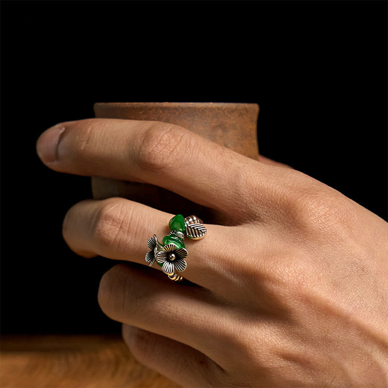 Nimara Ritual Flower Pattern Copper Alloy Luck Elastic Rope Ring
