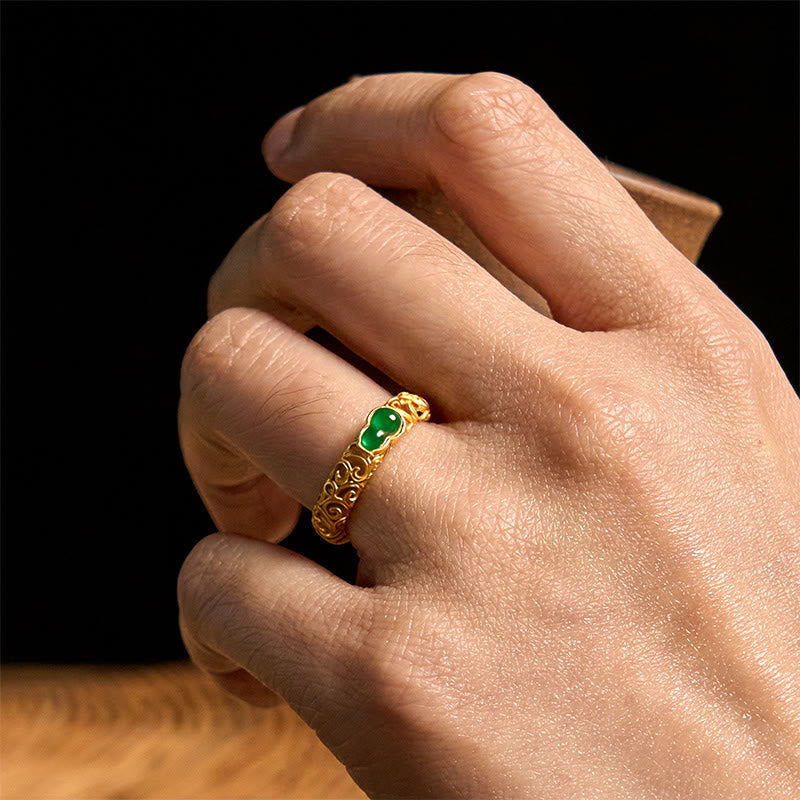 Nimara Ritual Vintage Gourd Green Chalcedony Copper Alloy Wealth Ring