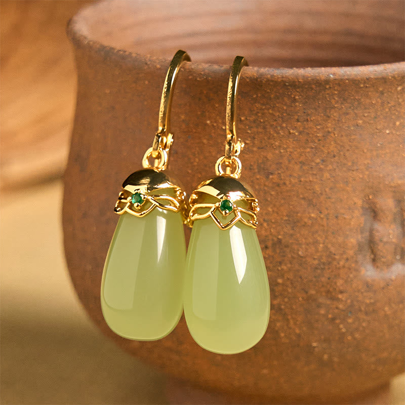 Nimara Ritual Green Chalcedony Water Drop Strength Copper Posts Earrings