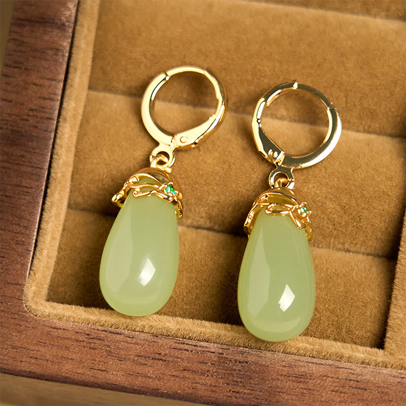 Nimara Ritual Green Chalcedony Water Drop Strength Copper Posts Earrings