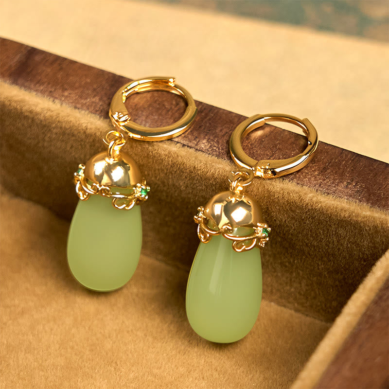 Nimara Ritual Green Chalcedony Water Drop Strength Copper Posts Earrings