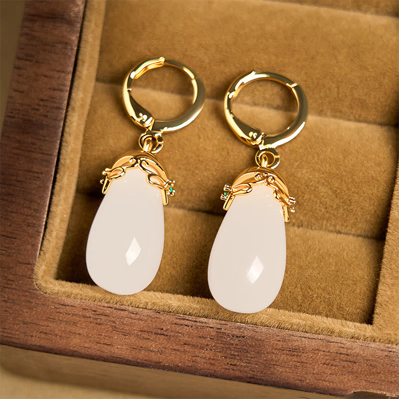 Nimara Ritual Green Chalcedony Water Drop Strength Copper Posts Earrings