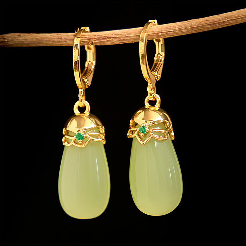 Nimara Ritual Green Chalcedony Water Drop Strength Copper Posts Earrings